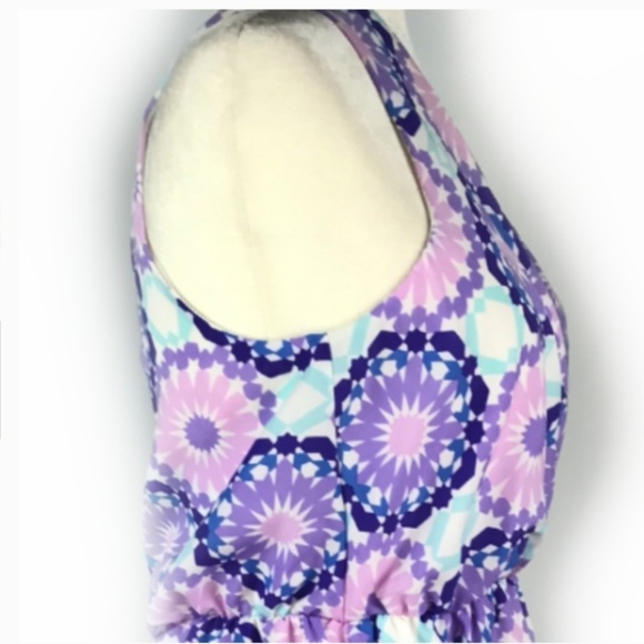 White & Purple Geometric Pattern Sleeveless Dress - Picture 7 of 7